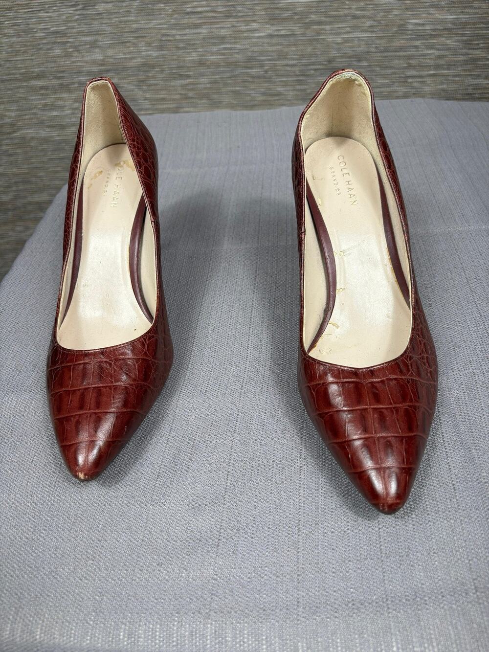 Cole Haan Womens Size 6 Brown Croc Embossed Leather Pointed Toe Pumps Grand.OS